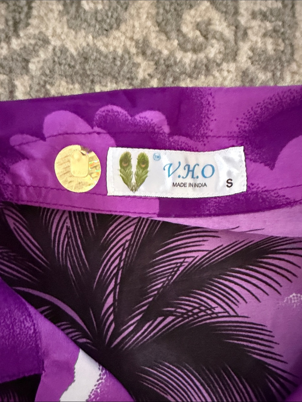 Men's Tropical Palm Print Short Sleeve Shirt in Purple - Picture 2 of 3